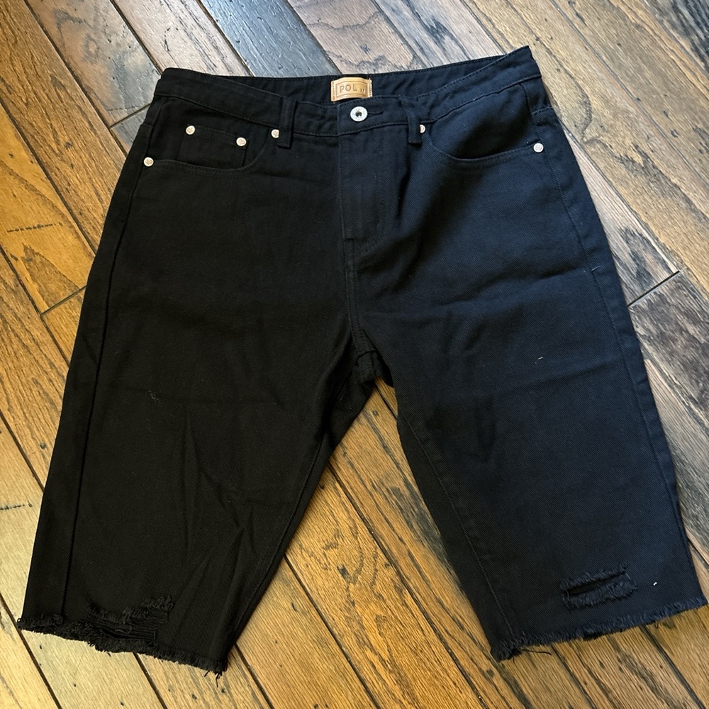 POL Black Denim Woman Shorts with fringe